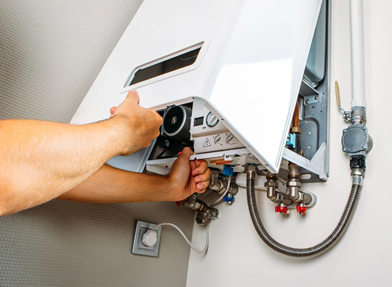 Gas water heater in a residential utility room